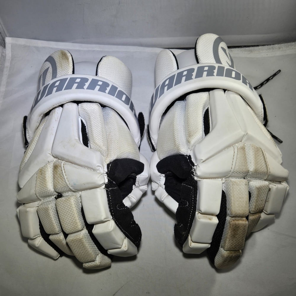 Warrior Burn Lacrosse Gloves Large White Gray Black Padded Adjustable Cuff LAX